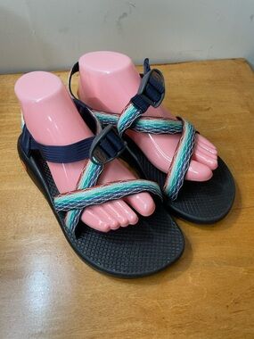 Chaco Multicolor Strappy Sandals with Black Footbed. Size 9